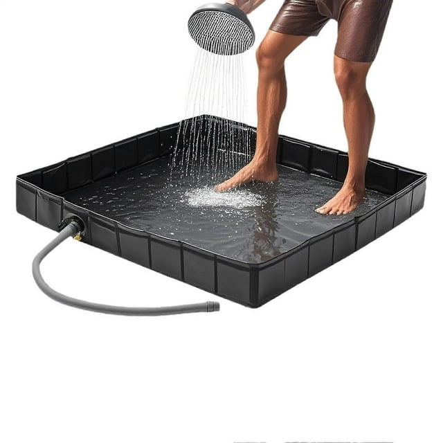 Outdoor Shower Tray, Mobile Shower Base with Drain Hole Flexible Sanitary Pool for Pet Bath, Camping, Garden, Patio