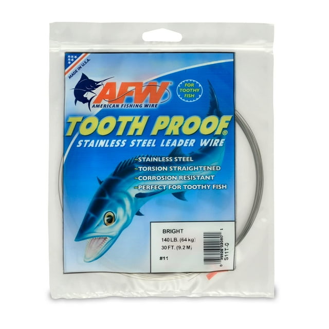AFW #11 Tooth Proof Stainless Steel Single Strand Leader Wire, 140 lb Test, Bright, 30 ft