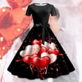 thumbnail image 3 of DHFJKG Summer Dresses For Women Casual Crew Neck Heart Printed Short Sleeve Flowy A Line Midi Swing Dress Cozy Dresses, 3 of 3