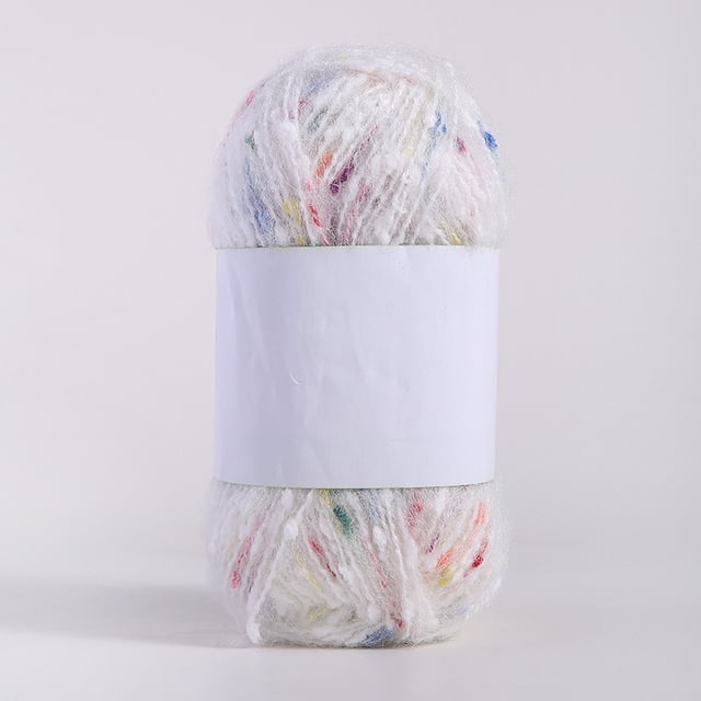 Namzi Hilo de mohair con puntos de colores de 200 g, hilo suave para tejer a mano y hacer ganchillo, ideal para bufandas, chales y manualidades, color blanco B.