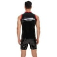 thumbnail image 3 of Men Shiny Leather Tank Top, Glossy PVC Leather, Male Wetlook Latex Casual T-shirt, 3 of 6