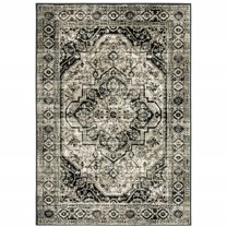 HomeRoots 10' X 13' Black Grey Tan And Ivory Oriental Power Loom Stain Resistant Area Rug