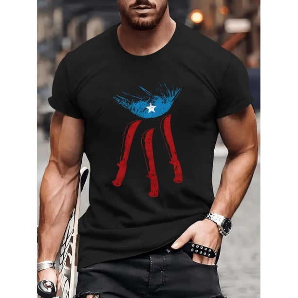 Camiseta 100 % algodón con estampado puertorriqueño sencillo, informal de temporada para hombre, de algodón con cuello redondo y manga corta, ideal para actividades al aire libre, regalo de Navidad.