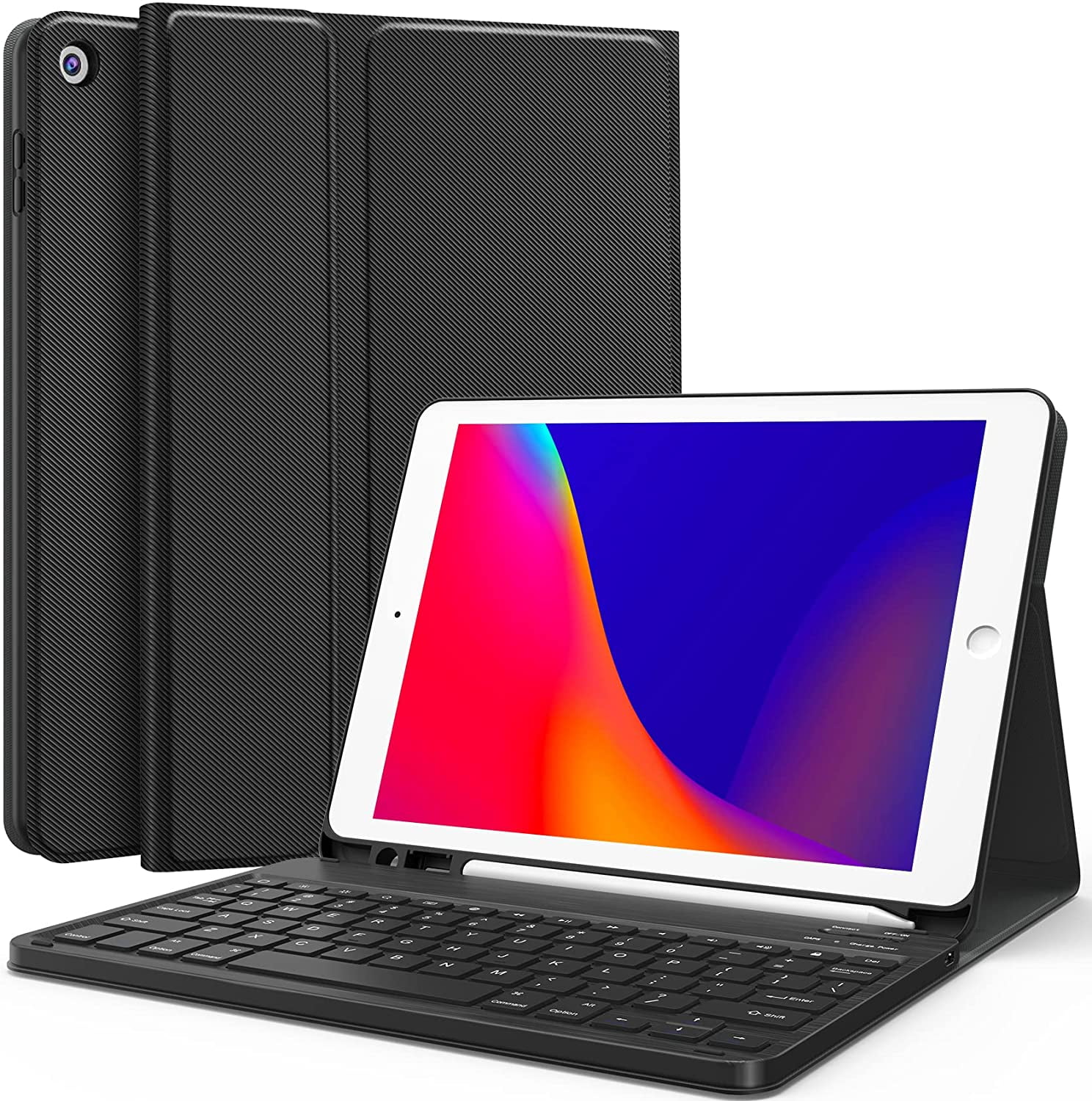 Case with Keyboard for iPad 10.2 2019 7th Generation Black Leather Case with Detachable Removable Rechargeable Wireless Keyboard Stand Cover for iPad 10.2 2019 7th Generation 