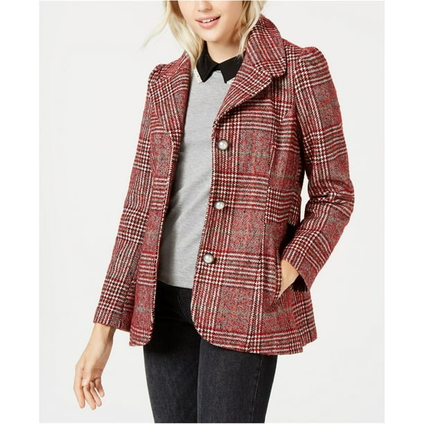Maison Jules Womens Plaid Pea Coat Red Medium Com Maison Jules Womens Plaid Pea Coat Red, Ladies Plaid Pea Coat