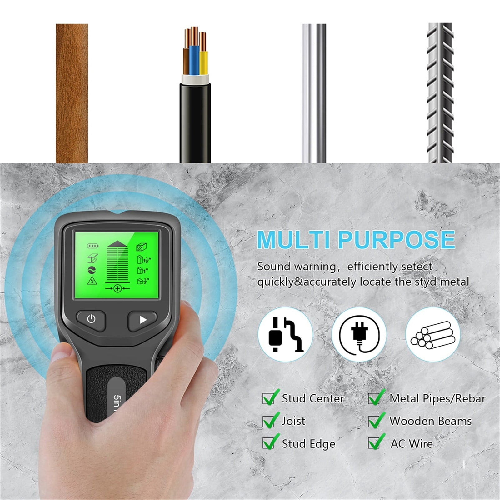 Stud Finder Wall Scanner, 5 in 1 Stud Finder Wall Scanner Detector Electronic Stud Locator Wood Beam Joist Finders Portable Wall Detector for AC Wire Metal Pipe Gifts for Men, Black