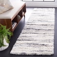 thumbnail image 2 of SAFAVIEH Fontana Shag Damjana Striped Plush Runner Rug, Ivory/Grey, 2'3" x 8', 2 of 8