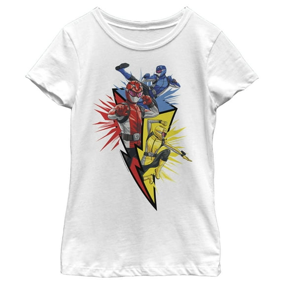 Girl's Power Rangers Beast Morphers Lightning Bolt Graphic Tee White Large