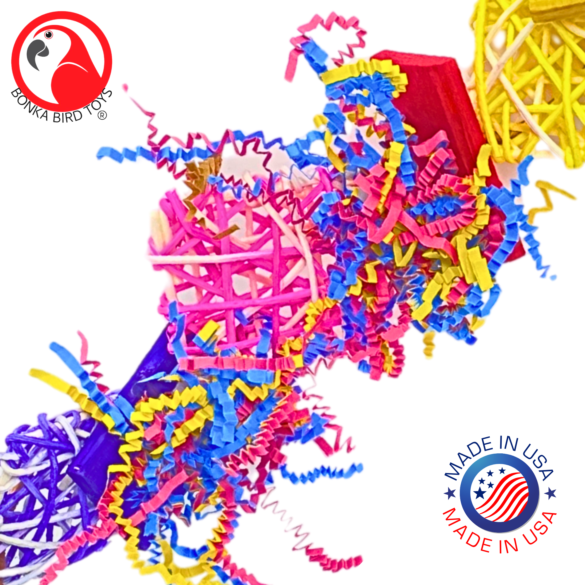 Bonka Bird Toys 3933 Crinkle Carnival Color Chew Shred Forage Parrot Cage Toy