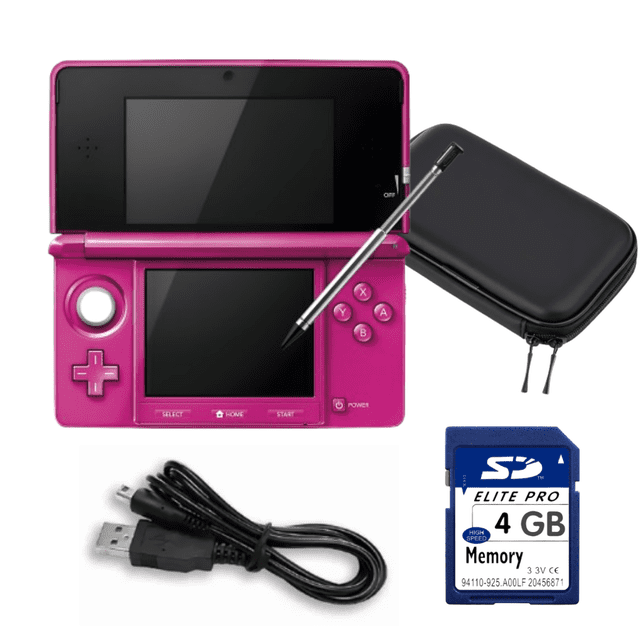 Nintendo 3DS Handheld Video Game Console with Carrying Case and 4GB SD Card - Gloss Pink (Refurbished)