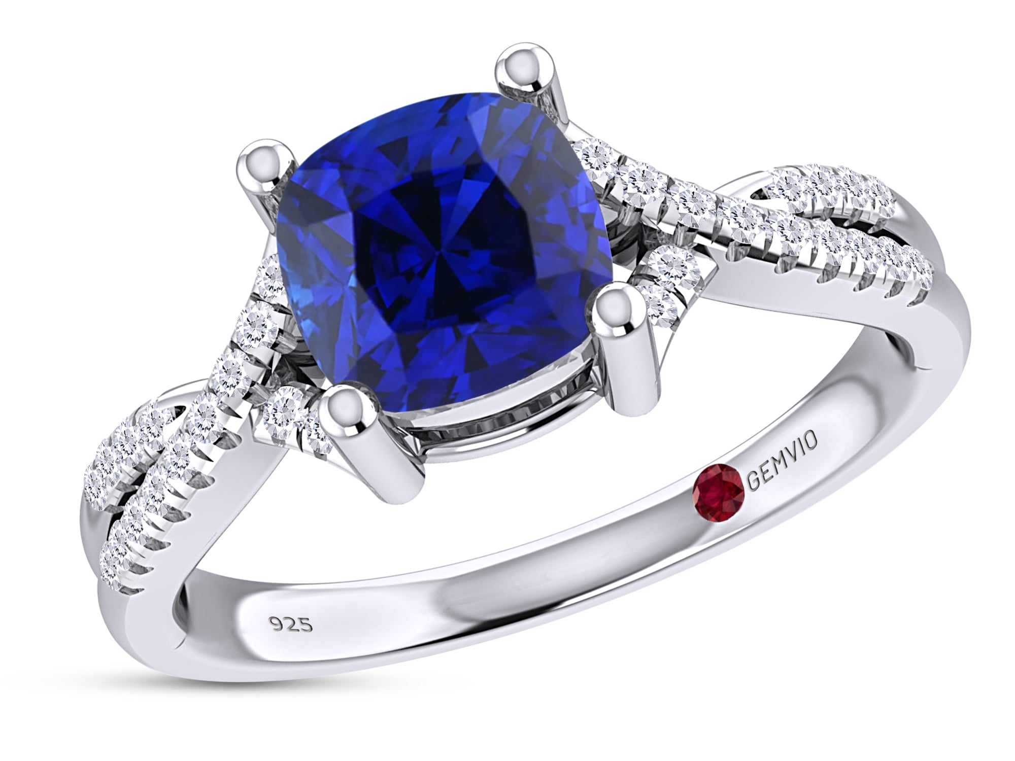 6 MM Cushion Sapphire Double Halo Ring with Solitaire Accents 925 Silver