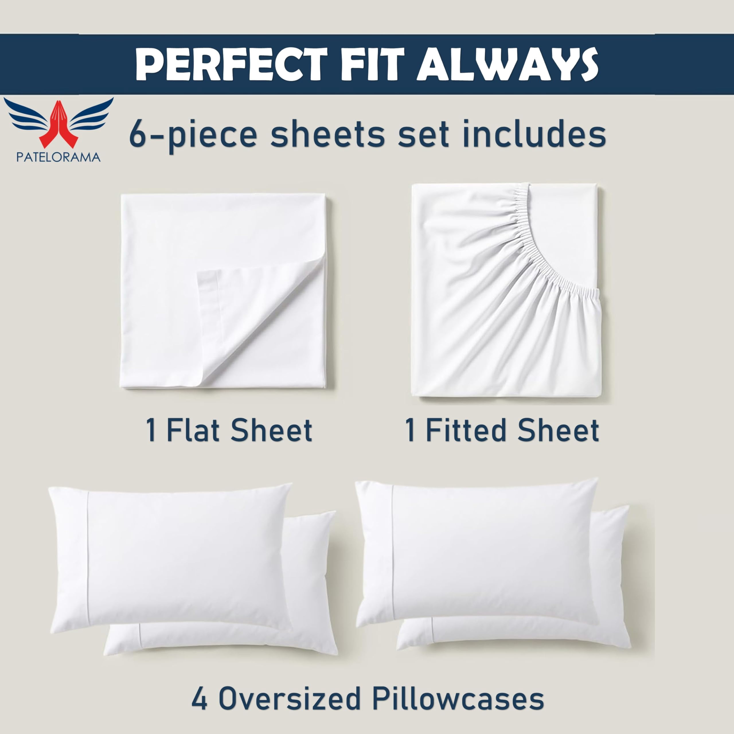 100% Viscose Derived from Bamboo Queen Size Sheets 6-Piece 1000 Thread Count - 4 Pillowcases Included - Breathable & Cooling, Hotel Luxury - 10" Deep Pocket - White