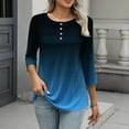 thumbnail image 2 of Taqqpue Women Long Sleeve Shirts Casual Gradient Color Crewneck Button Pullover Tops Fall Winter Loose Fit Plus Size Cotton 3/4 Sleeve T Shirts for Women, 2 of 7