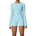 thumbnail image 1 of Nituyy Ensemble de Yoga Deux Pièces pour Femmes Manches Longues Col Rond Hauts et Shorts Tenue Active, 1 of 6