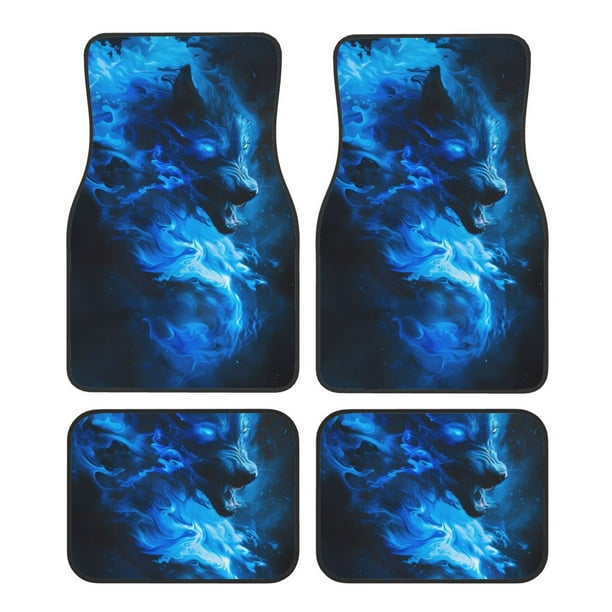 Fotbe Wolf Juego de 4 Tapetes para Auto con Estampado – Alfombrillas de Goma Reforzada, Diseño Antideslizante, Protección para Todo el Año – Vehículos, Autos, Camionetas y SUVs