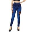 thumbnail image 2 of KIJBLAE Women's Fashion High Waist Skinny Leopard Patchwork Denim Pencil Pants Jeggings Stretch Leggings Jeans Blue Free Size, 2 of 7