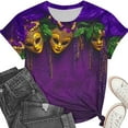 thumbnail image 4 of Ounisa Womens Mardi Gras Sweatshirts Carnival Sweatshirt Funny Mask Graphic Short Sleeve Shirts Fat Tuesday Pullover Top, 4 of 6