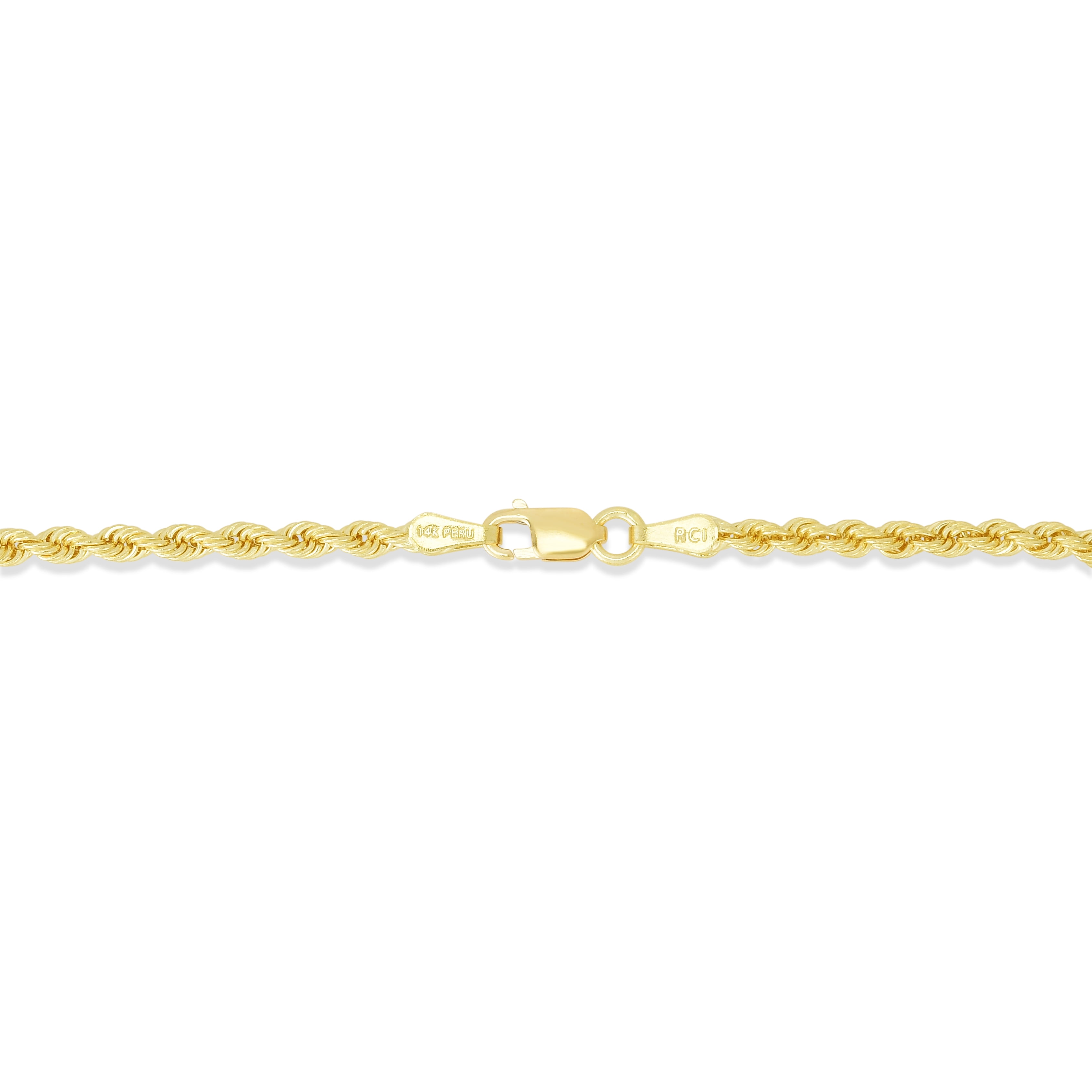 14K Yellow Gold 7in 2.5mm Solid Rope Chain Bracelet with 14K Yellow Gold 7in 2.5mm Solid Rope Chain Bracelet with