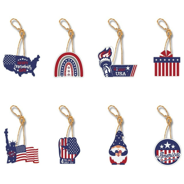 B 8 Piece Independence Day Decoration Pendant New Usa Day Theme Party Layout Pendant Paper Material 3.54 X 3.15 Inches Each