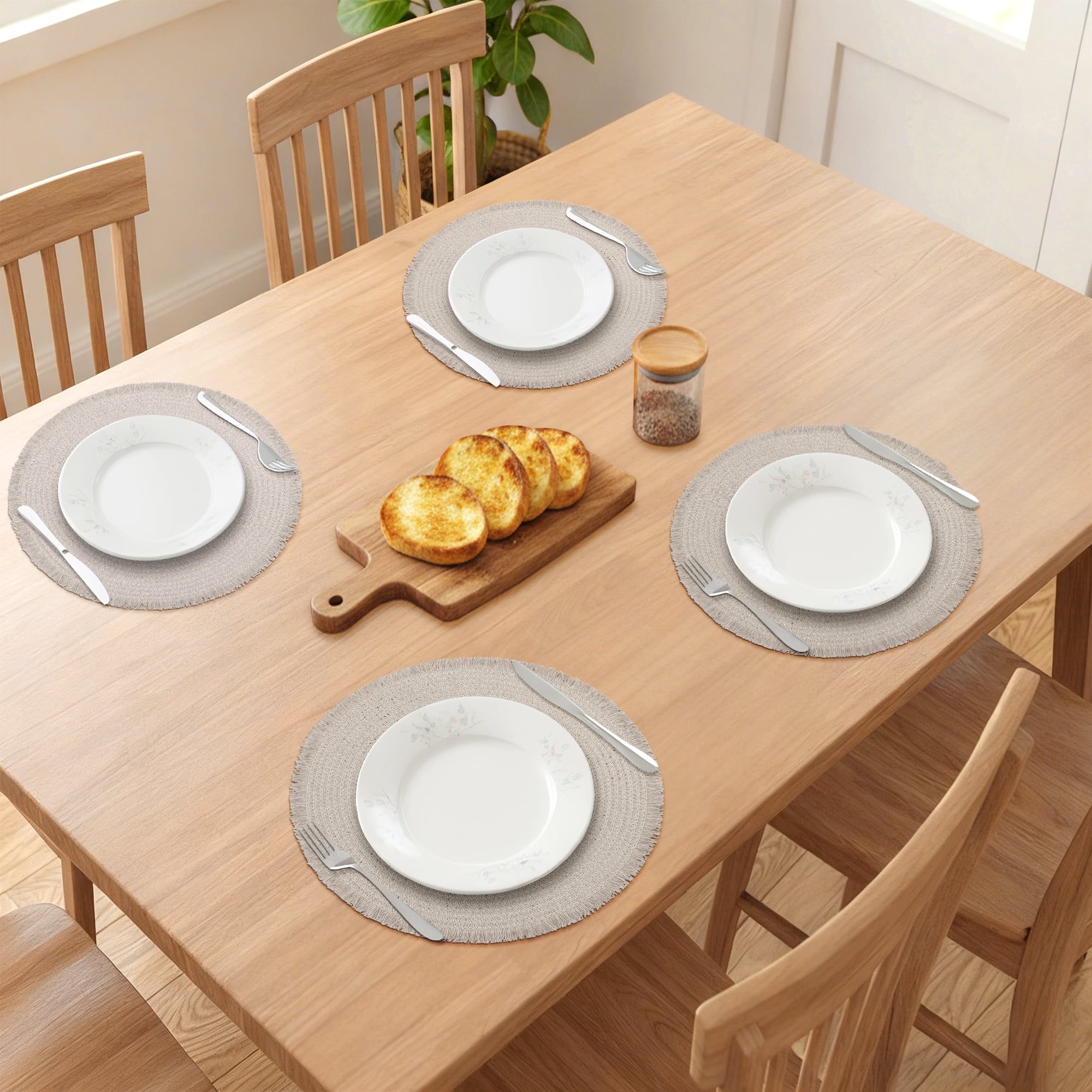 Unique Bargains Set of 6 Woven Placemats for Kitchen Use Gray 15x15inch