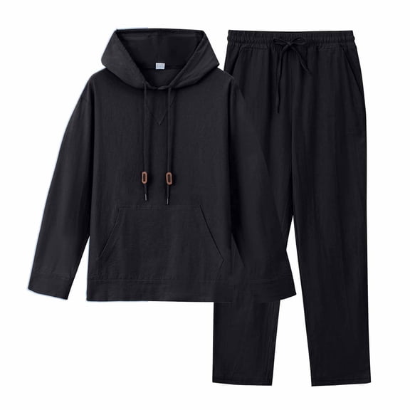 DHFJKG Mens 2 Piece Sweatsuit Hoodie Lightweight Long Sleeve Solid Color Pullover Loose Fit Pants Casual Wear Soft Outfit