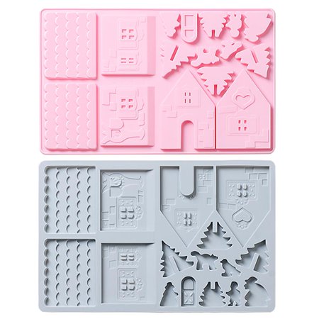 

2pcs Silicone Baking Mold High & Low Temperature Resistant Dessert Mold Christmas Gingerbread House Candy Mold for Home Bakery