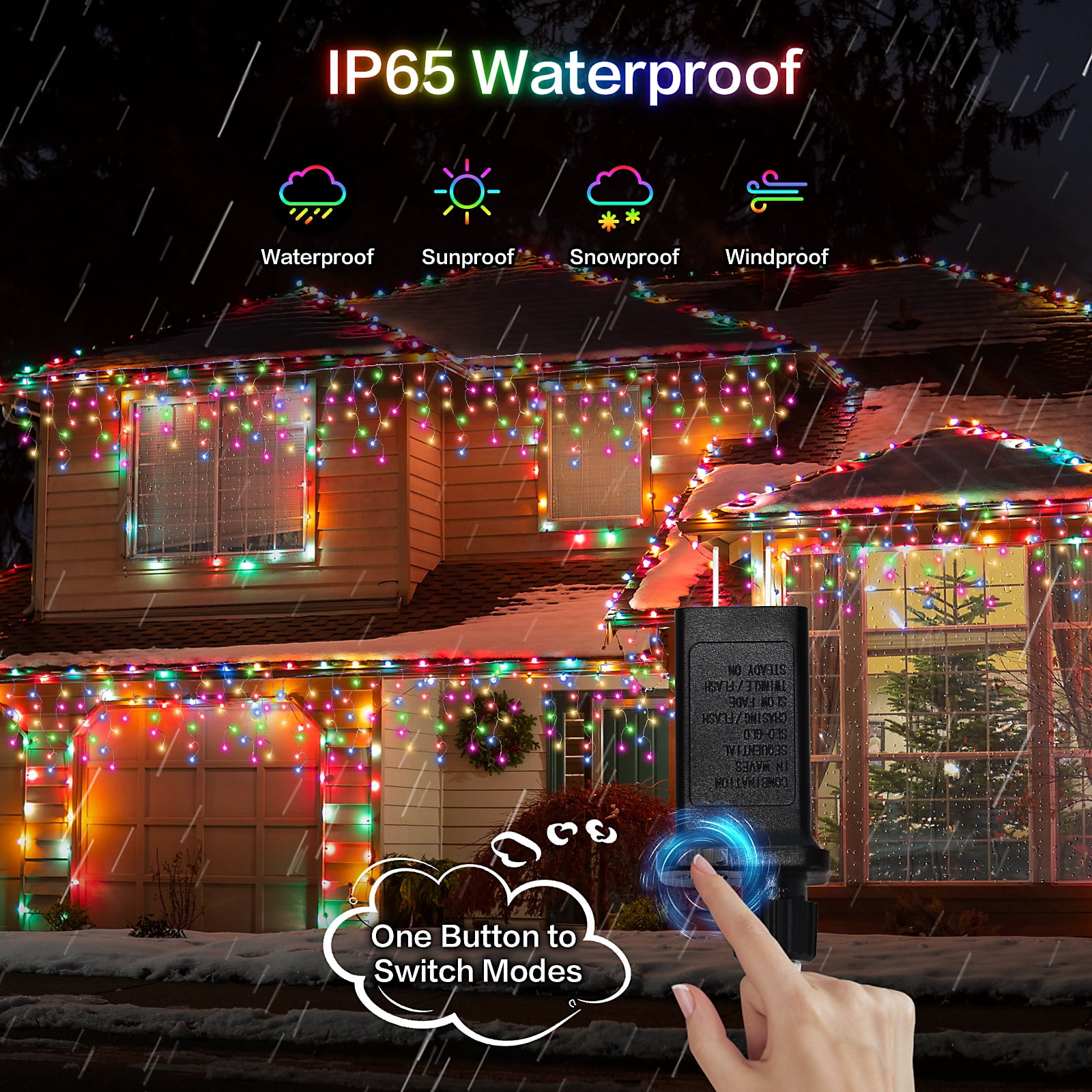 678LED Christmas Lights Outdoor, 66FT 8 Modes Icicle Lights for Outside 145 Drops Waterproof Icicle String Lights Plug in Connectable Hanging Lights for Outdoor Roof Indoor House Decor,Multicolor