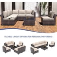thumbnail image 3 of IdealHouse 7 Pieces Outdoor Patio Furniture Set, Rattan Conversation Set with Coffee Table, Cushioned Sofa, Multi-Piece U-Shaped Design, Modular Family Seating, Brown + Beige, 3 of 6