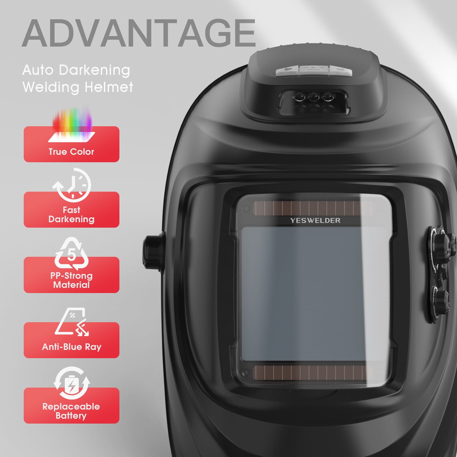 YESWELDER LYG-30800H-W Auto-Darkening Welding Helmet w/Fan & Light, 4/5-13 Shade