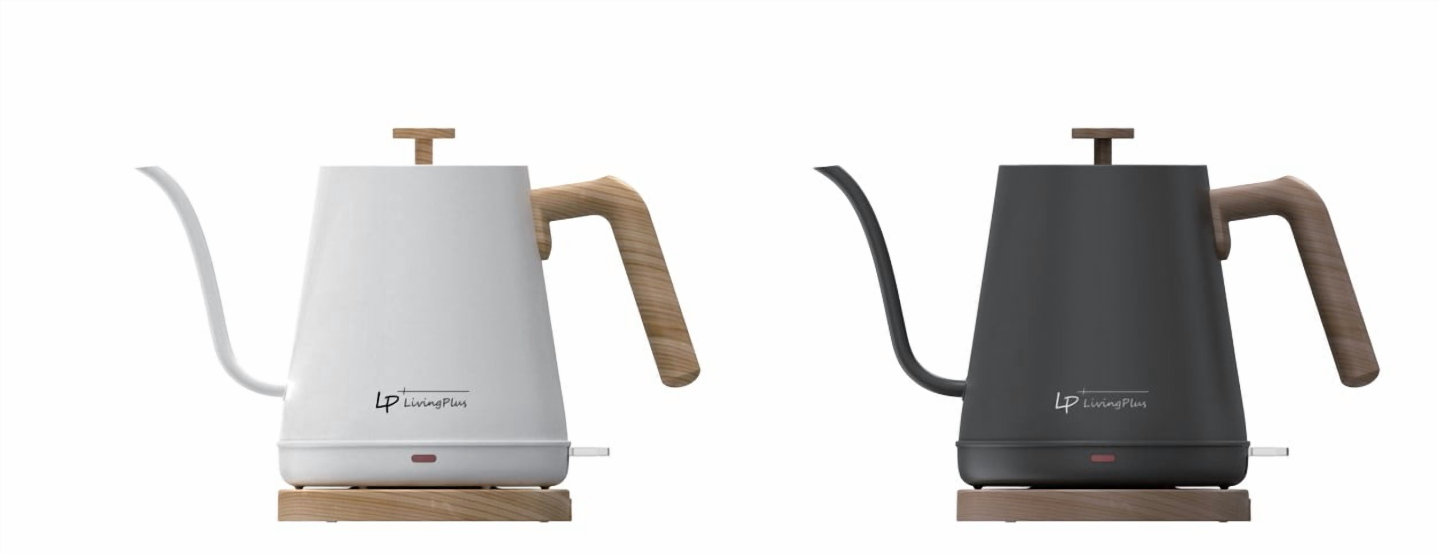 LP Living Plus 1200W 4-Cup Electric Gooseneck Kettle, Stainless Steel, Black