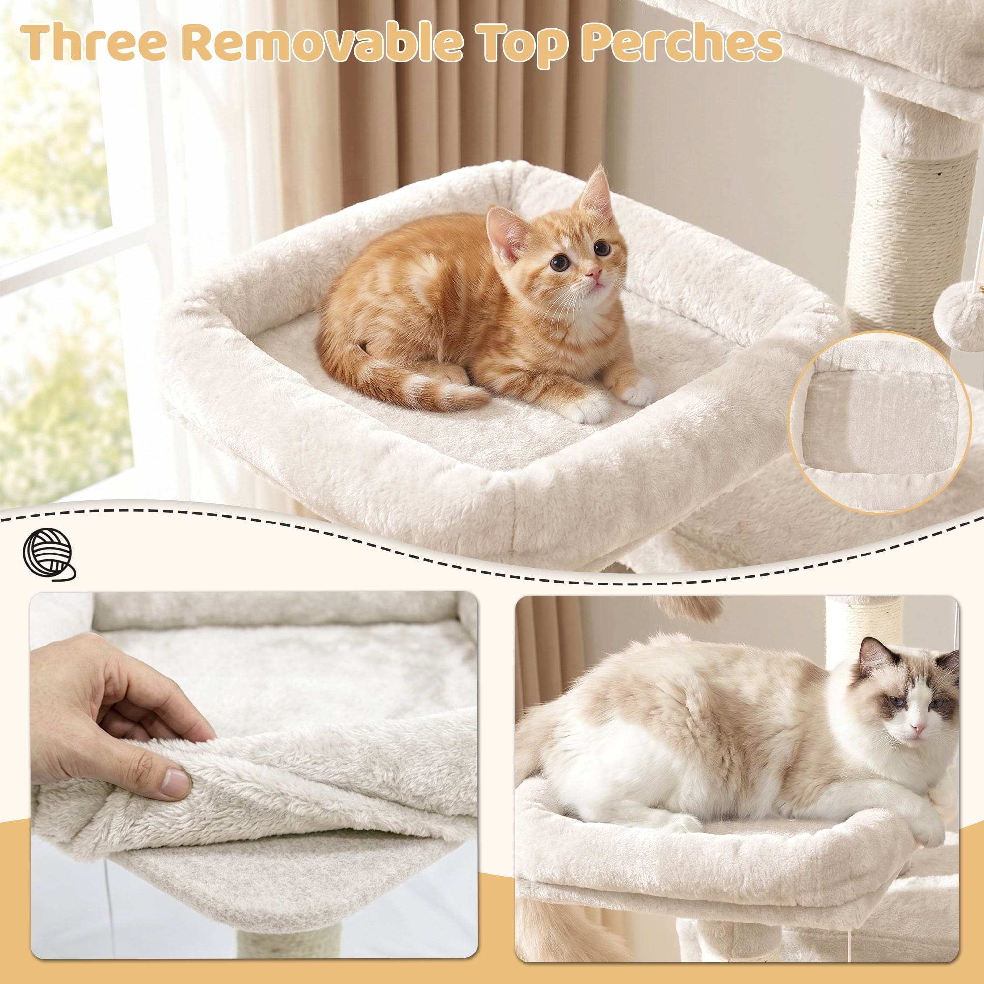 FOOWIN 70.8" Large Cat Tree, Multi-Level Cat Tower with Sisal Scratching Posts, Cat Activity Center Cat Play House, Beige