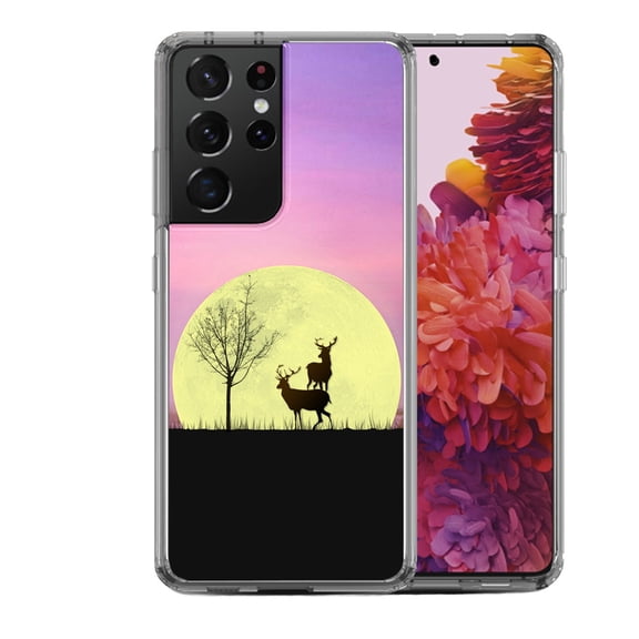 Shockproof Hybrid Bumper Phone Case for Samsung Galaxy S21 Ultra, by OneToughShield ® - Moonlight Deer