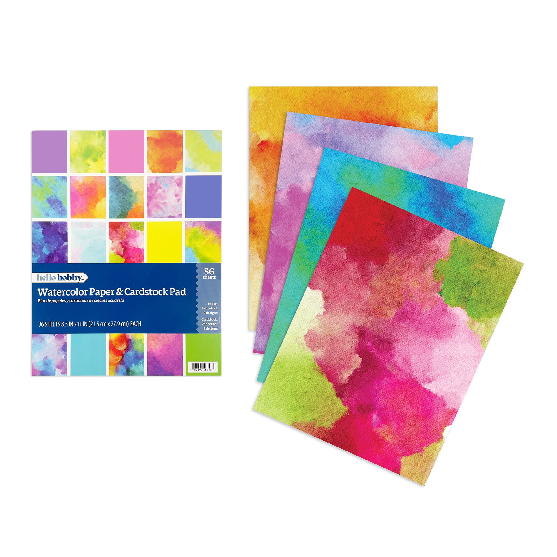 Hello Hobby Watercolor 8.5x11 Paper and Cardstock Combo Pad for Scrapbooking and Crafting