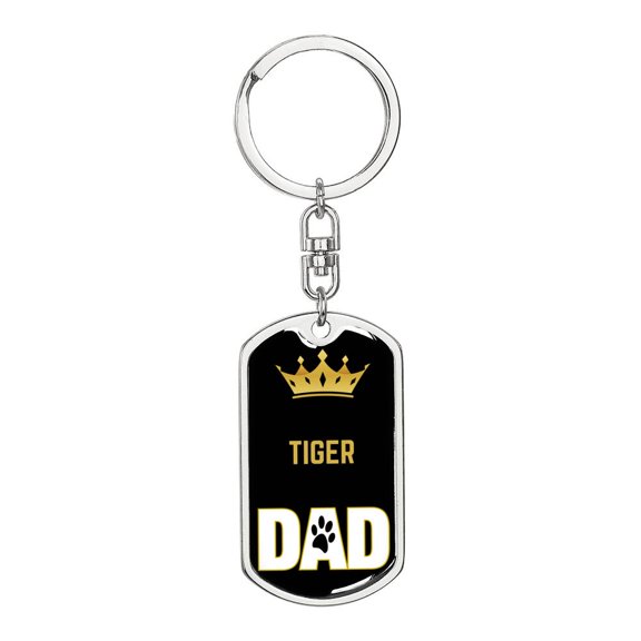 Tiger Cat Dad King Keychain Stainless Steel or 18k Gold
