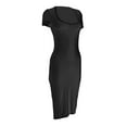 thumbnail image 3 of Franhais Women Bodycon Knitting Wrapped Dress Short 1/4 Sleeves Solid Color U Neck Casual Party Summer Split Dress, 3 of 8