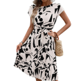 thumbnail image 2 of Vestido Floral para Invitada de Boda, Cuello Redondo, Corta, Cintura Anudada, Midi, Fluido, Estilo Bohemio, para Playa S, 2 of 7