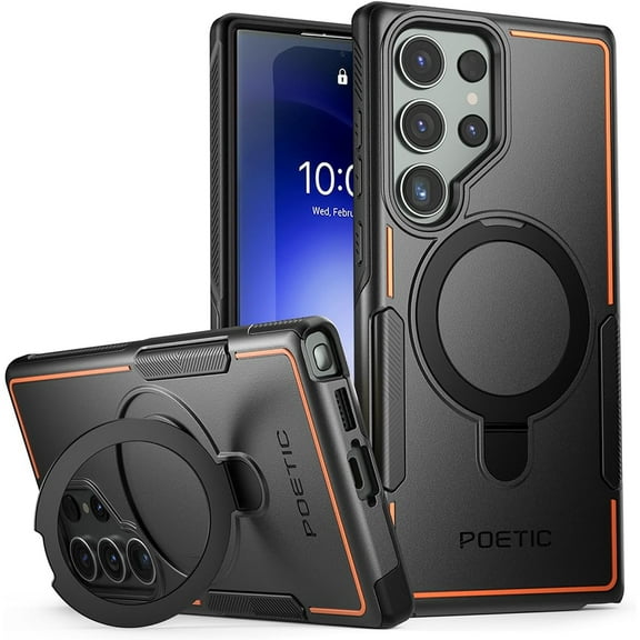 Poetic Neon MagPro Case Designed for Samsung Galaxy S23 Ultra / S22 Ultra 5G 6.8 inch,[Compatible with MagSafe] Dual Layer Heavy Duty Tough Rugged Shockproof Protective, Magnetic Ring Stand,Black