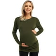 thumbnail image 2 of HA-EMORE Women's Maternity Shirts Round Neck Side Button Long Sleeve Pleated Top T-shirt Olive S, 2 of 7