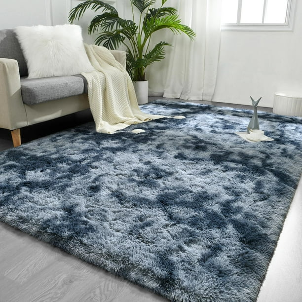 Alfombra FlyDoit de felpa azul y gris teñida con corbata, 274 x 366 cm