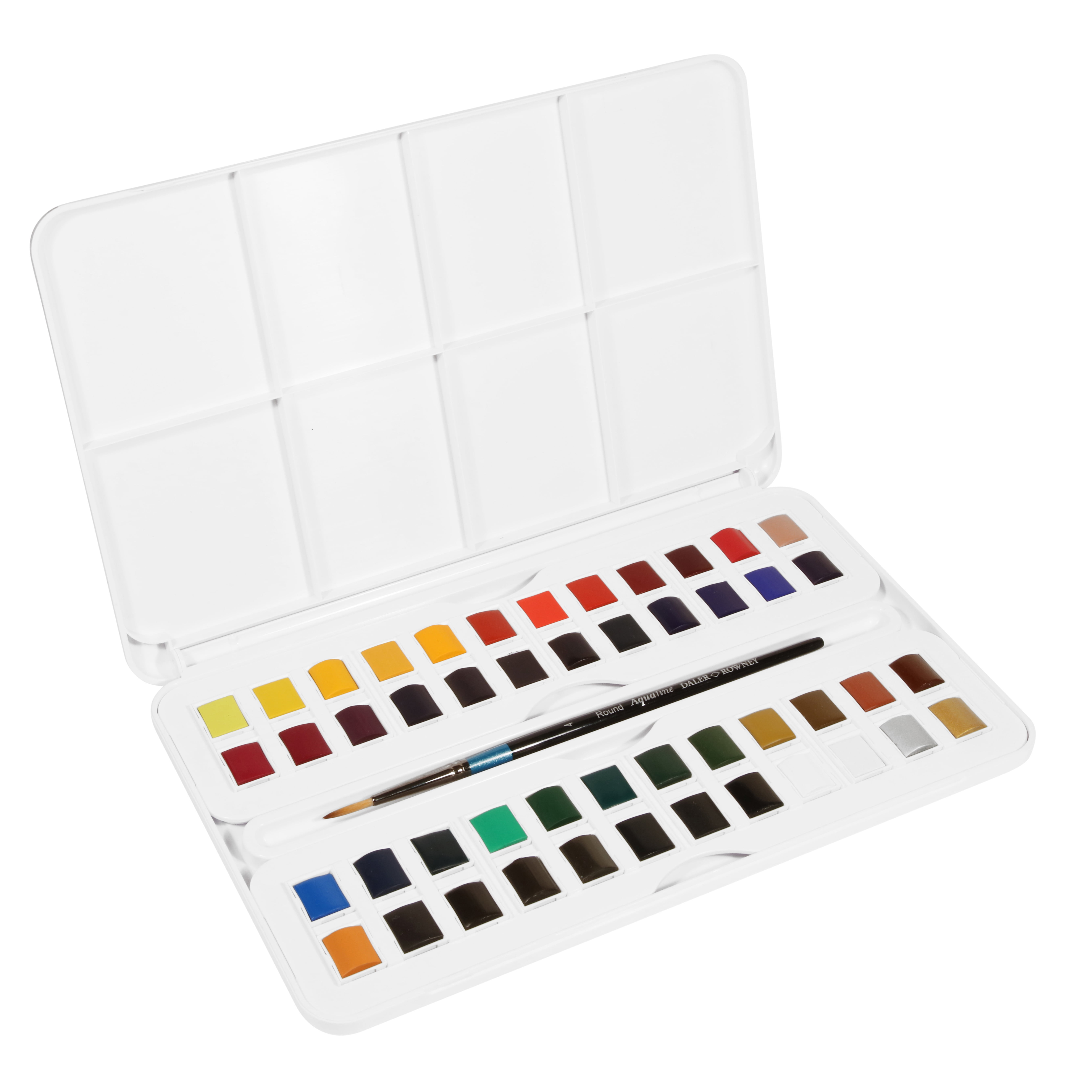 Daler-Rowney Aquafine Watercolors - Set of 48 Studio, Assorted Colors, Half Pan