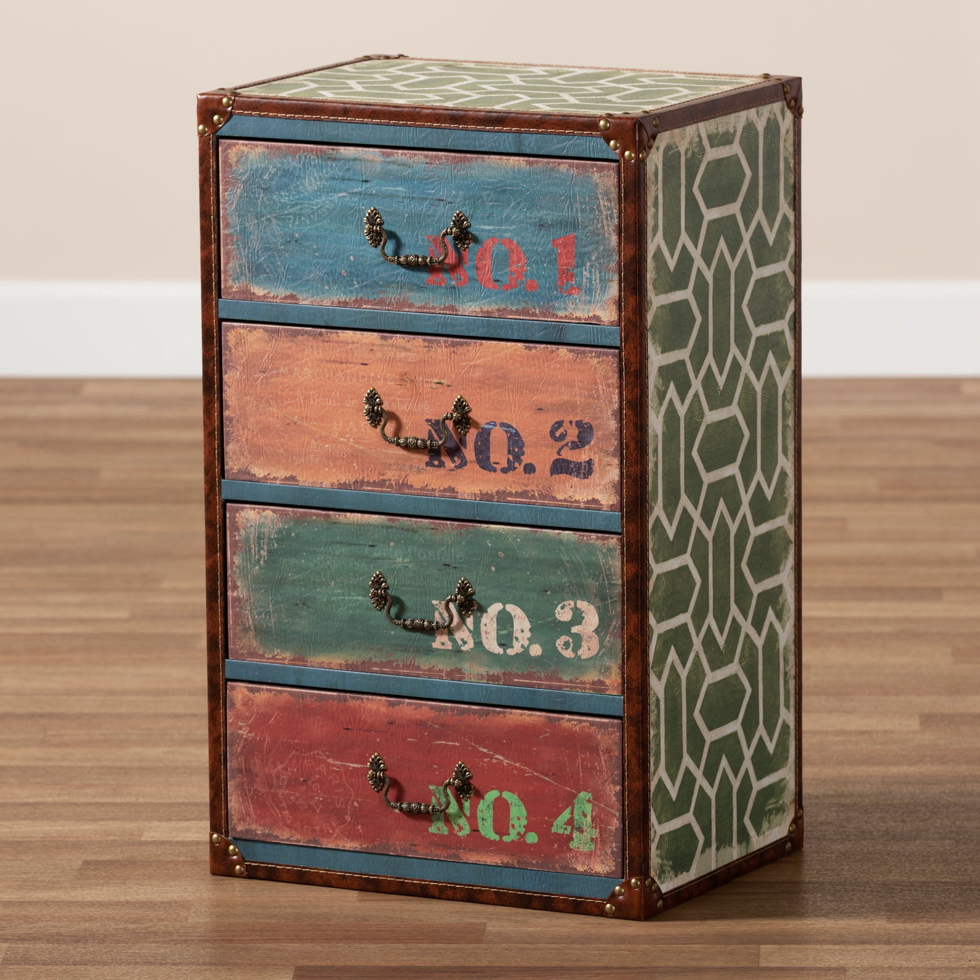 Baxton Studio Amandine Multicolor 4-Drawer Accent Cabinet Vintage Rustic French Style