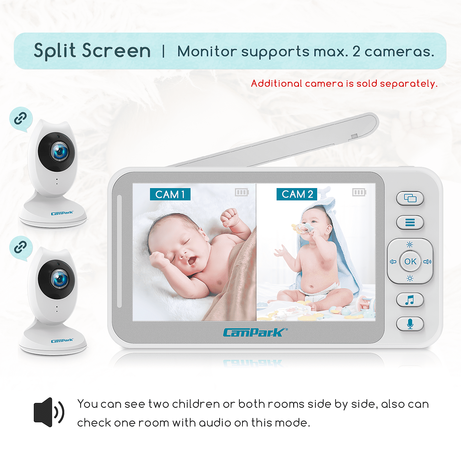 Campark BM41 Video Baby Monitor with 2 Cameras and 4.3'' LCD Split Scr –  Campark - Focus on Cameras