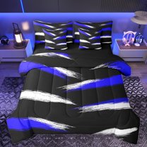 Homewish Painting Stripes 7-Piece Bedding Comforter Set,Modern Asbtarct Geometric King Bedding Sets,White Blue Black Bed Sheets For Girl Boys,Ultra Soft Home Decor Reversible