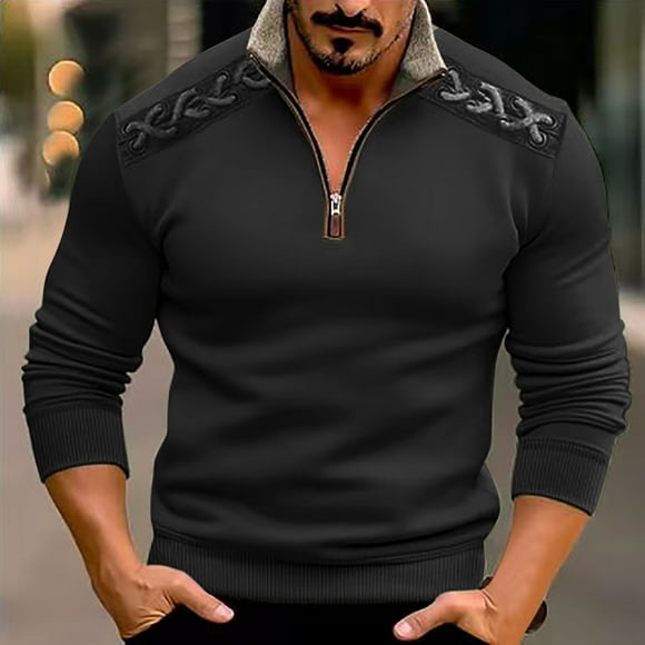 BADHUB Men's Quarter Zip Up Sweatshirts Fleece Stand Collar Pullover Slim Long Sleeve Sweatshirt Tops Thermal Casual Pullover Top Holiday Deals Black,XL