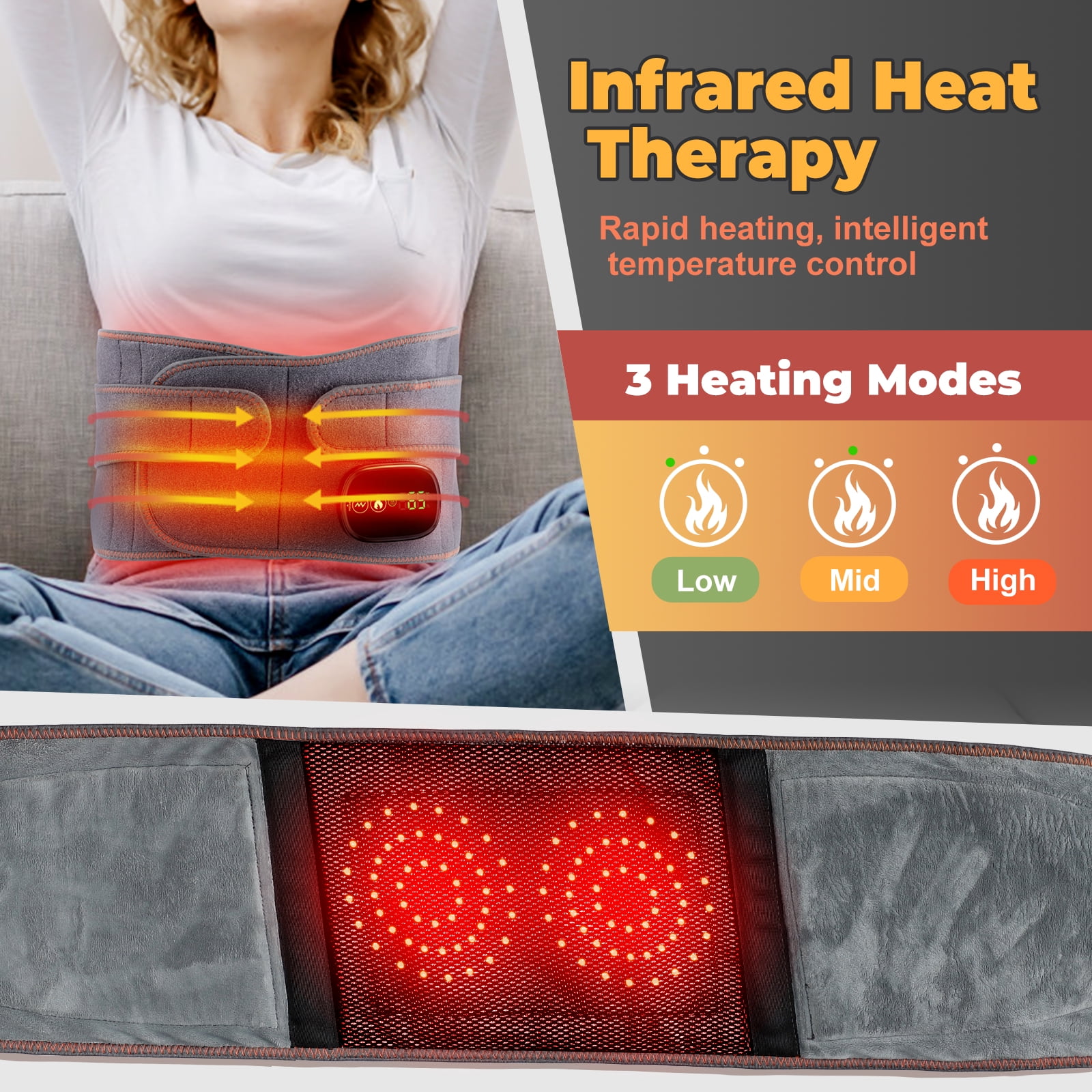 Cordless Heating Pad for Back Relief, Portable Lower Back Massager with 3 Heat 5 Vibration, 5000mAh Heated Back Brace Heating Pad for Cramps, Gifts for Women Men Mom Dad
