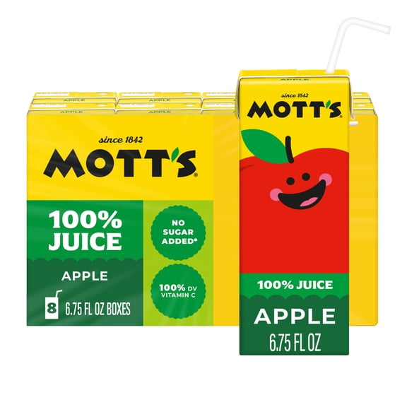 (3 Pack) Mott's 100% Original Apple Juice, 6.75 fl oz, 8 pack
