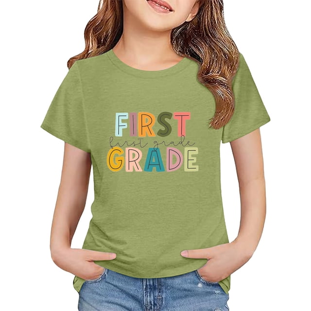 LIJCC Garçons Filles Premier Jour de Première Année Rentrée des Classes T-Shirt en Coton T-Shirt à Manches Courtes Haut T-Shirt à Imprimé Lettres Haut de Rentrée