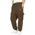 thumbnail image 2 of Tdoqot Boys Sweatpants with Pockets- Fleece Lined Elastic Waist Drawstring Casual Kids Joggers Cargo Pants Brown Size 5, 2 of 7