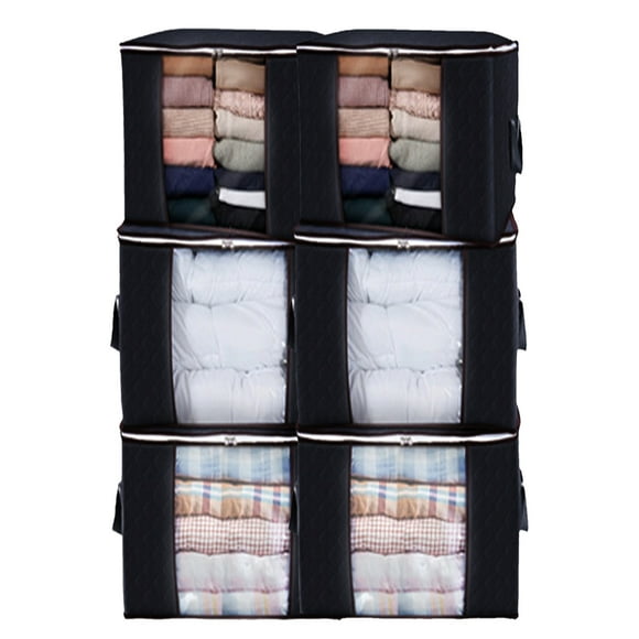 Mistaha 6PCS Large Foldable Laundry Storage Bag Organizer with Handles Zipper & Transparent visual Window Design