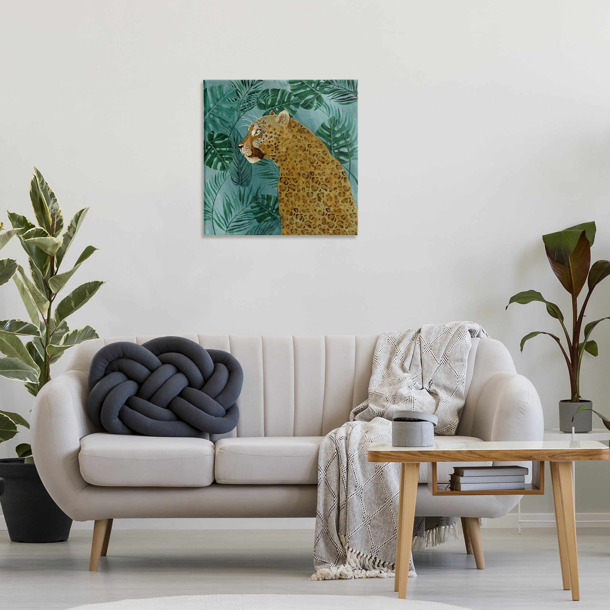 Stupell Industries Monstera & Palms Cheetah Animals Painting Wrapped Canvas Art Print Wall Art, 24 x 24
